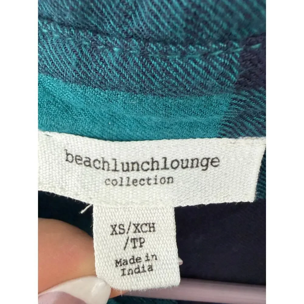 Beachlunchlounge Teal Navy Buffalo Plaid Button Down Shirt XS Lightweight Flanne - Picture 3 of 6